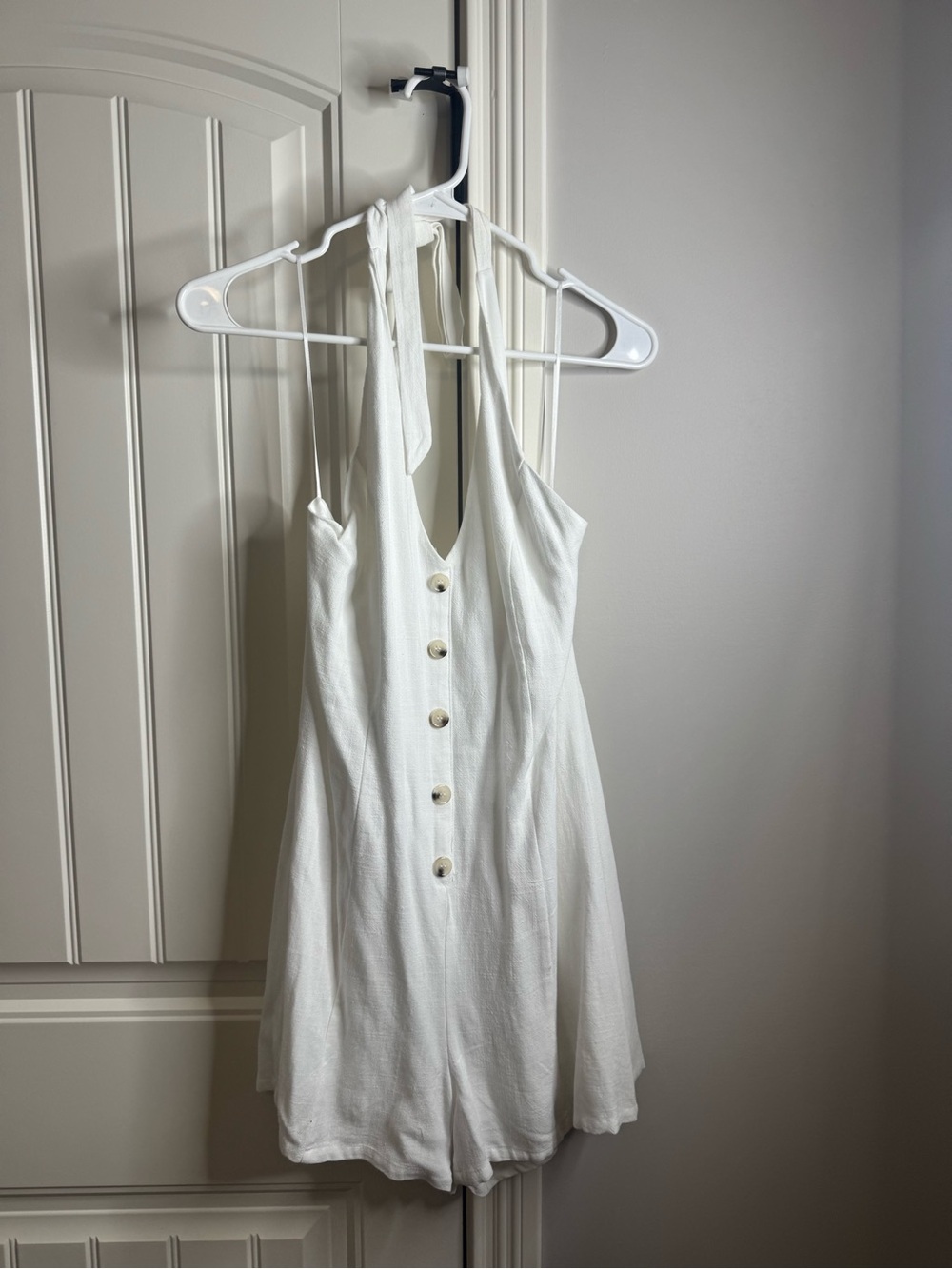 White Halter Button-Front Romper